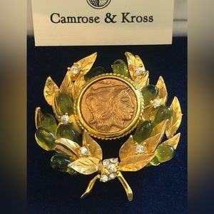 JBK CAMROSE & KROSS Grecian Coin Brooch Pin Green Gripoix MINT!